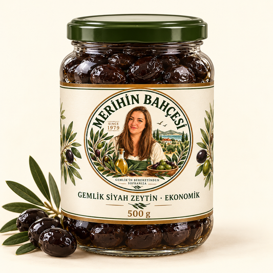 Merihin Bahçesi Gemlik Siyah Zeytin Ekonomik 500 g — demo ambalaj tasarımı