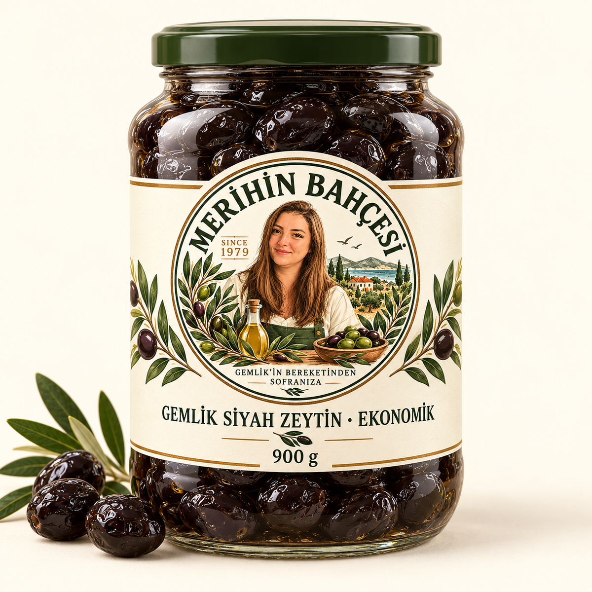 Merihin Bahçesi Gemlik Siyah Zeytin Ekonomik 900 g — demo ambalaj tasarımı